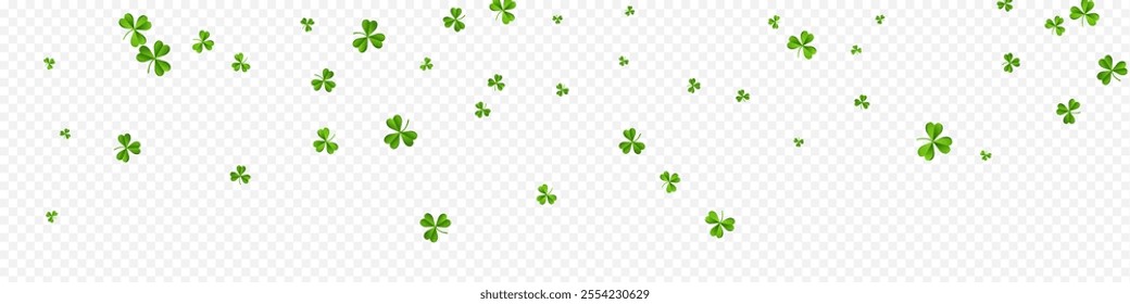 Bright Clover Isolated Vector Transparent Panoramic Background. Spring Foliage Wind Pattern. Stream Leaf Backdrop. Malachite Leaves Falling Design.