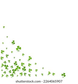 Bright Clover Isolated Vector White Background. Olive color Leaf Wind Wallpaper. Holiday Foliage Pattern. Green Shamrock Saint Patrick Illustration.