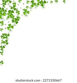 Bright Clover Isolated Vector White Background. Green Shamrock Falling Pattern. Botanical Leaves Backdrop. Spring Foliage Saint Patrick Illustration.