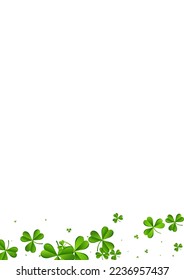 Bright Clover Minimal Vector White Background. Olive color Foliage Wind Wallpaper. Fly Shamrock Design. Green Leaves Summer Template.