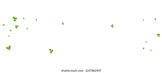 Bright Clover Saint Patrick Vector White Panoramic Background. Malachite Shamrock Wind Pattern. Botanical Leaves Wallpaper. Spring Foliage Air Backdrop.