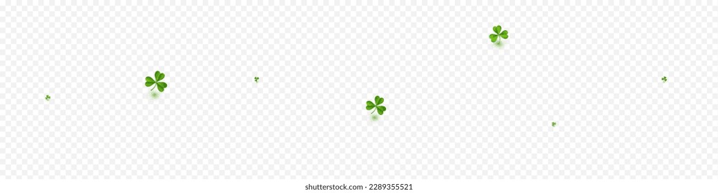 Bright Clover Stream Vector Transparent Panoramic Background. Green Shamrock Falling Design. Isolated Leaves Template. Olive color Foliage Holiday Illustration.