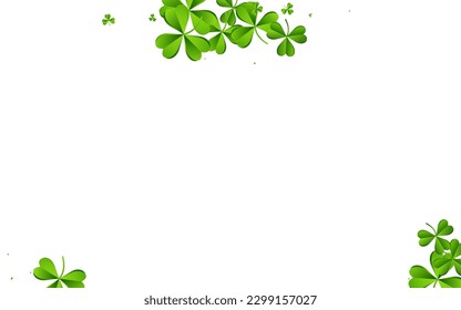 Bright Clover Summer Vector White Background. Malachite Shamrock Botanical Design. Stream Leaves Backdrop. Green Leaf Holiday Wallpaper.