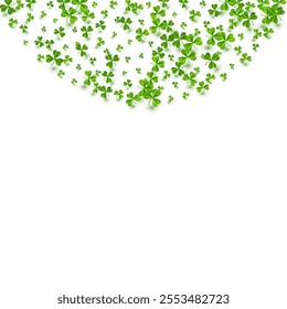 Bright Clover Summer Vector White Background. Green Leaf Fly Illustration. Wind Leaves Design. Malachite Shamrock Saint Patrick Backdrop.