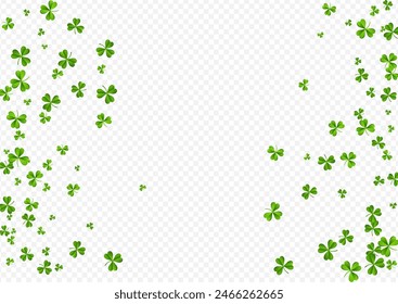 Bright Clover Wind Vector Transparent Background. Spring Leaves Fly Design. Stream Foliage Illustration. Green Shamrock Isolated Wallpaper.