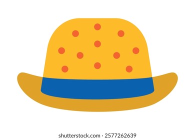 Bright clown hat with polka dots. Colorful vector isolated illustration for your design