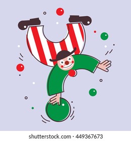 Bright clown illustration. Colorful circus illustration, vector. Holiday decoration. Stylish design. Modern creative holiday vector. Abstract illustration. 