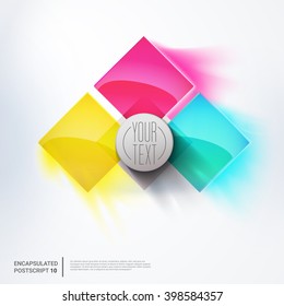 Bright CMYK Edition of a Levitating Scalable Abstract Minimal 3d Icon With a Name Holder for Universal Use