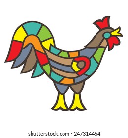 Bright Cockerel in the style of stained glass. Vector illustration. 