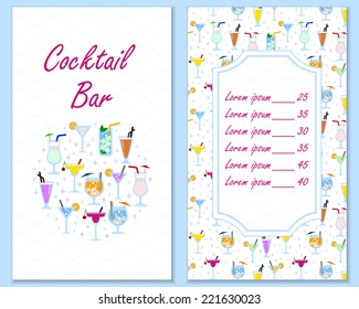 Bright cocktail bar menu design list template with decorative elements vector illustration retro style
