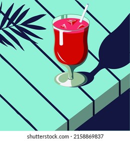 Bright cocktail with ice in retro style