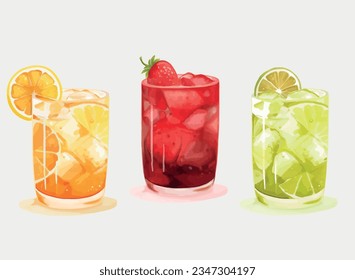 Bright cocktail mix with fruits in vector.