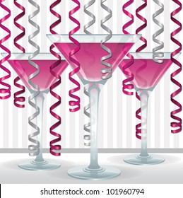 Bright cocktail and ribbon card in vector format.