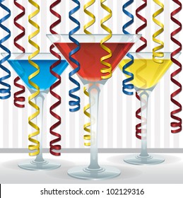Bright cocktail and ribbon card in vector format.