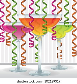 Bright cocktail and ribbon card in vector format.