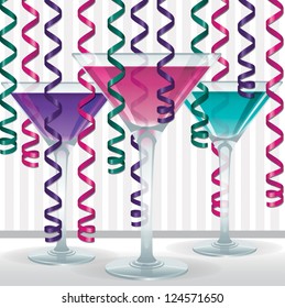 Bright cocktail and ribbon card in vector format.