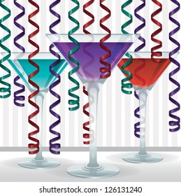 Bright cocktail and ribbon card in vector format.