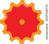 Bright Cogwheel Symbol. A cogwheel-style symbol in vibrant red-orange with yellow accents.