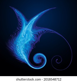 Bright cold cyan circle hairy fur drawing shape art text design. Big fuzzy furry magic fantasy bat form modern artist cartoon creative line style. Navy aqua color power element boom ball symbol dark