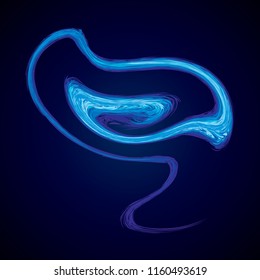 Bright cold cyan circle midpoint drawing shape art design. Big fuzzy magic sphere form in modern artist cartoon creative line style. Navy aqua color motley power boom ball symbol on dark fond for text