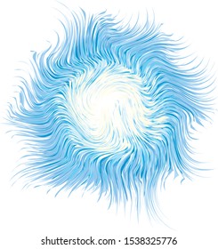 Bright cold cyan circle midpoint flower drawing shape art design. Big fuzzy magic sphere form in modern artist cartoon creative line style. Navy aqua color motley power boom ball symbol on text space