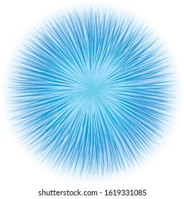 Bright cold cyan circle midpoint flower drawing shape art design. Big fuzzy magic sphere form in modern artist cartoon creative line style. Navy aqua color motley power boom ball symbol on text fond