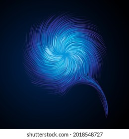 Bright cold cyan circle midpoint drawing shape art design. Big fuzzy magic sphere form in modern artist cartoon creative line style. Navy aqua color motley power boom ball symbol on dark fond for text