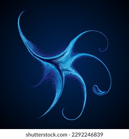 Bright cold cyan circle midpoint drawing shape art design. Big fuzzy magic sphere form in modern artist cartoon creative line style. Navy aqua color motley power boom ball symbol on dark fond for text