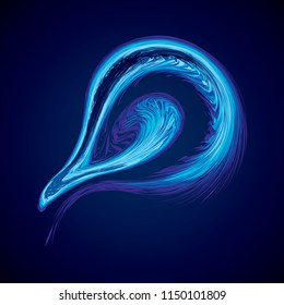 Bright cold cyan circular midpoint shape mystic art design. Sacred magic soul disc sphere form in modern creative tech line style. Navy aqua color motley power blast ball symbol on dark fond for text