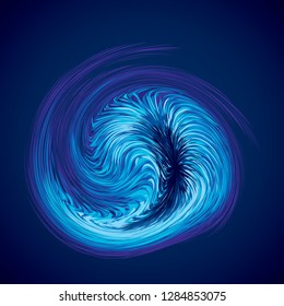 Bright cold cyan circular midpoint shape mystic art design. Sacred magic soul disc sphere form in modern creative tech line style. Navy aqua color motley power blast ball symbol on dark fond for text