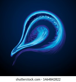 Bright cold cyan circular midpoint shape mystic art design. Sacred magic soul disc sphere form in modern creative tech line style. Navy aqua color motley power blast ball symbol on dark fond for text