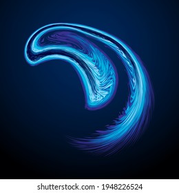 Bright cold cyan circular midpoint shape mystic art design. Sacred magic soul disc sphere form in modern creative tech line style. Navy aqua color motley power blast ball symbol on dark fond for text