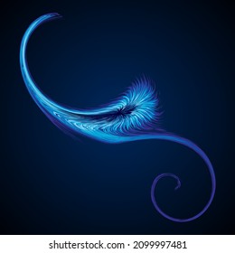 Bright cold cyan circular midpoint shape mystic art design. Sacred magic soul disc sphere form in modern creative tech line style. Navy aqua color motley power blast ball symbol on dark fond for text