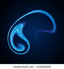 Bright cold cyan circular midpoint shape mystic art design. Sacred magic soul disc sphere form in modern creative tech line style. Navy aqua color motley power blast ball symbol on dark fond for text