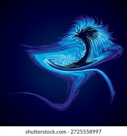 Hell kalt türkis kreisförmigen Mittelpunkt Form mystische Kunst Design. Heilige magische Seele Scheibe Kugelform in modernen kreativen Tech-Linie Stil. Marine Aqua Farbe bunt Power Ball-Symbol auf dunklem Fan für Text