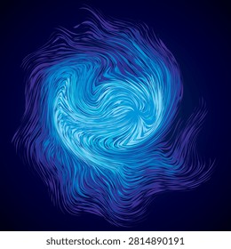 Bright cold cyan circular midpoint shape mystic art design. Sacred magic soul disc sphere form in modern creative tech line style. Navy aqua color motley power blast ball symbol on dark fond for text