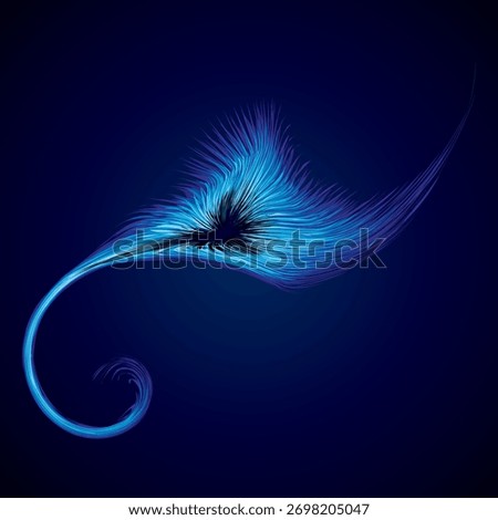 Bright cold cyan circular midpoint shape mystic art design. Sacred magic soul disc sphere form in modern creative tech line style. Navy aqua color motley power blast ball symbol on dark fond for text