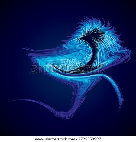 Bright cold cyan circular midpoint shape mystic art design. Sacred magic soul disc sphere form in modern creative tech line style. Navy aqua color motley power blast ball symbol on dark fond for text