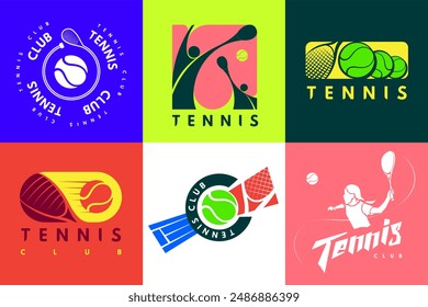 bright collection of logos for tennis club, padel, vector logos, icons, logo templates for tennis