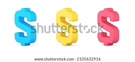Bright collection usa dollar symbol of finance independent, richness, profit, wealth and money currency 3d icon vector illustration. Multicolored set us cash label American financial sign isolated