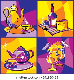 bright collection of vector images of various drink and beverage