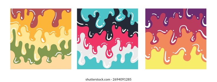 Conjunto de Plantilla de fondo abstracto de color brillante. Fondo de helado que fluye derretido para el cartel, tarjeta, invitación, volante, cubierta, Anuncio, cartel, folleto y otro Diseño gráfico. Ilustración vectorial.