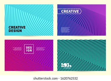 Bright color abstract background. Vector pattern with line texture for cover design. Blue, green, pink, poster template. Set horizontal vector background.