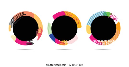 Bright color abstract elements. Template design for poster, banner, social media post. Color Trendy color bright hand drawn doodle abstract background.