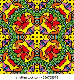Bright color abstract seamless pattern of hand-drawn doodles elements.