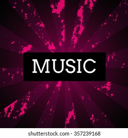 bright color background (the shining phosphoric beams on a black background)inscription: music.Vector illustration EPS10