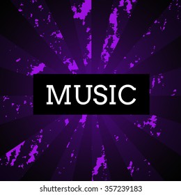 bright color background (the shining phosphoric beams on a black background)inscription: music.Vector illustration EPS10