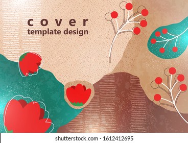 Bright color background. Wavy shapes, abstract flowers, many drawn lines. Design template for banners, flyers or posters. Vector illustration.