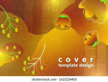 Bright color background. Wavy shapes, abstract flowers, many drawn lines. Design template for banners, flyers or posters. Vector illustration.