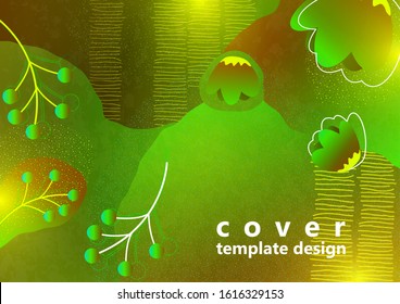 Bright color background. Wavy shapes, abstract flowers, many drawn lines. Design template for banners, flyers or posters. Vector illustration.